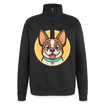 Castro Laboreiro Dog Breed Cartoon Kawaii Clipart - Quarter-Zip Sweatshirt - black - Front - AI Model Female 172 light (172cm) & AI Model Male 178 dark (178cm)