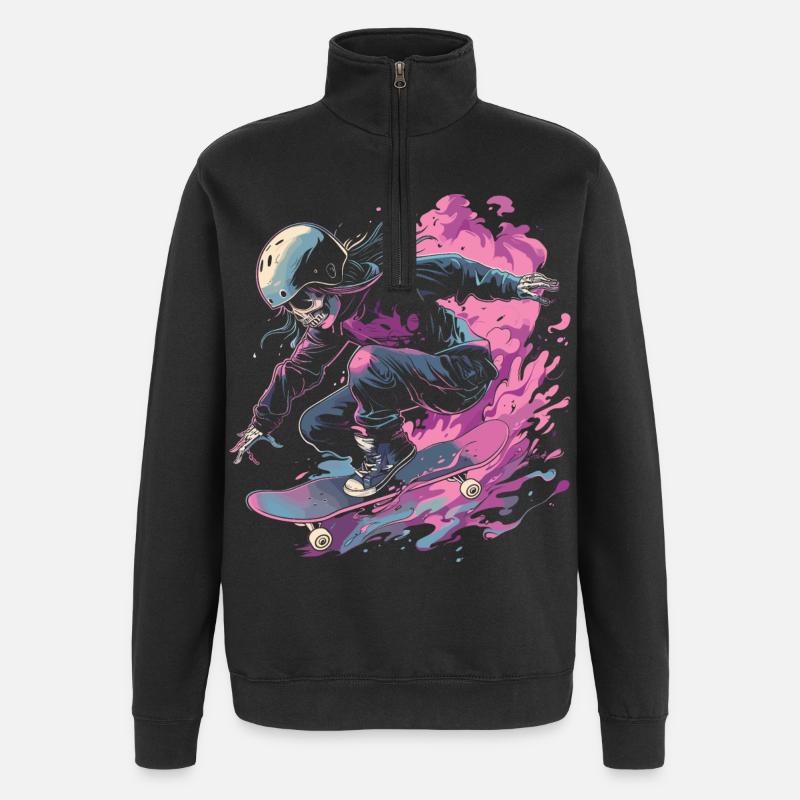 Skateboarder Mädchen - Quarter-Zip-Sweatshirt - Schwarz