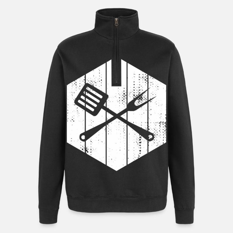 Cuillère et fourchette en bois - Sweat à zip 1/4 - noir