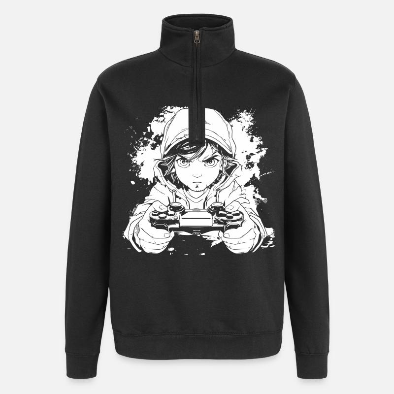 Gamer Anime Stil - Quarter-Zip-Sweatshirt - Schwarz