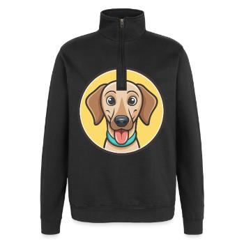 Sloughi Hunderasse Zeichentrickfigur Kawaii Clipart - Quarter-Zip-Sweatshirt - Schwarz - Vorne - AI Model Female 172 light (172cm) & AI Model Male 178 dark (178cm)