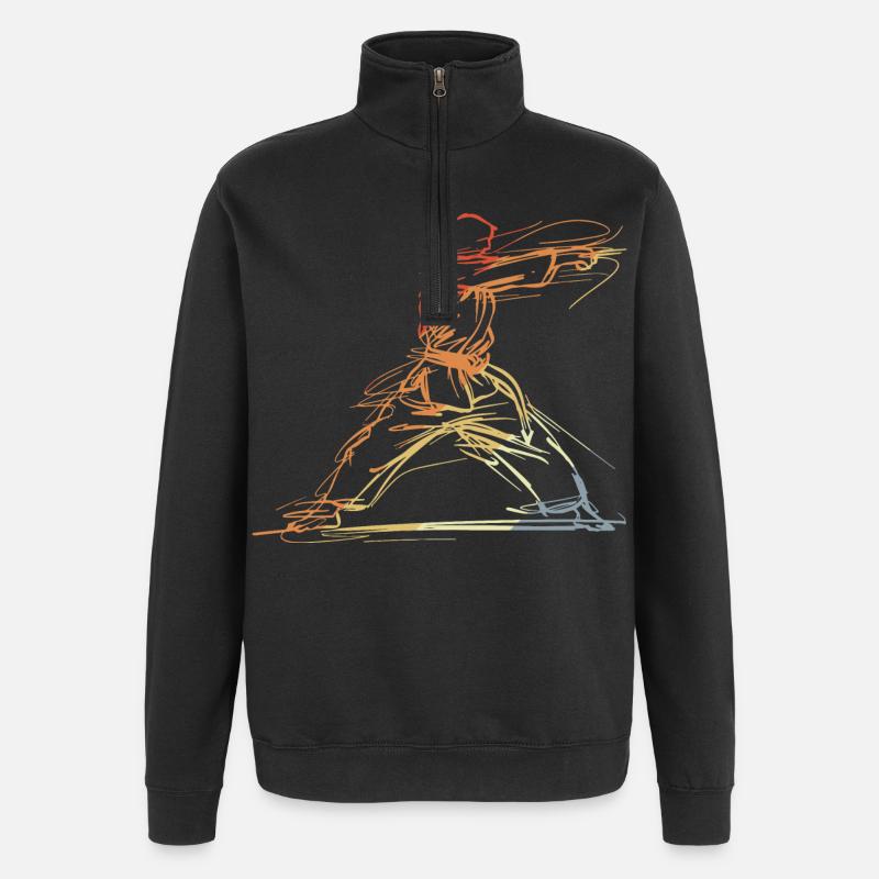 Karateka Linienskizze Retro - Quarter-Zip-Sweatshirt - Schwarz