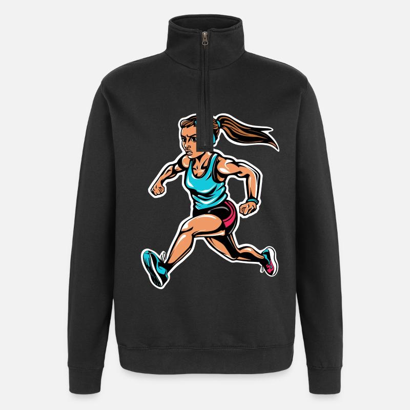 Grafik Läuferin - Quarter-Zip-Sweatshirt - Schwarz
