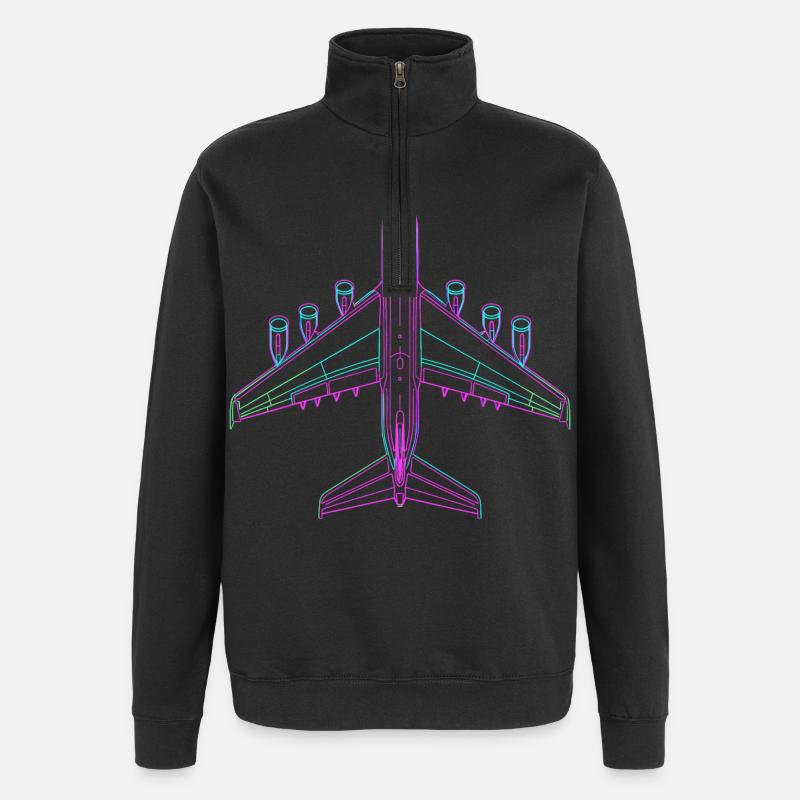 Flugzeug 80er Look - Quarter-Zip-Sweatshirt - Schwarz