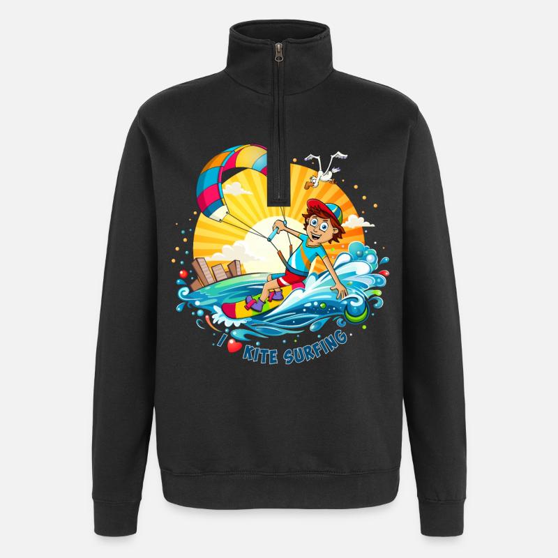 Bunte Illustration eines Kitesurfers - Quarter-Zip-Sweatshirt - Schwarz