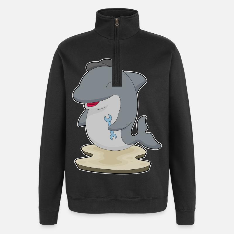 Clé artisanale dauphin - Sweat à zip 1/4 - noir