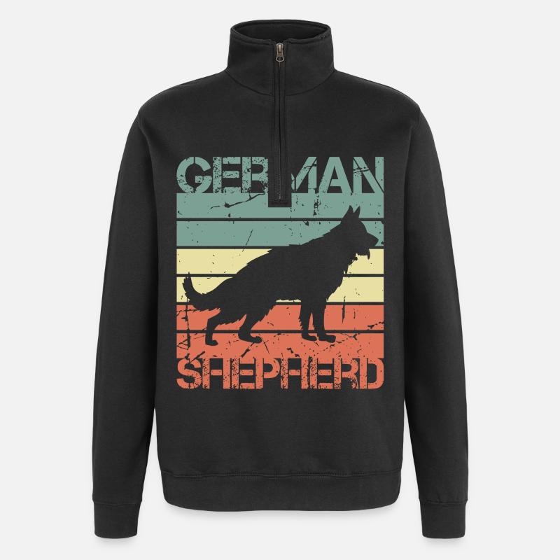 Retro Deutscher Schäferhund - Quarter-Zip-Sweatshirt - Schwarz