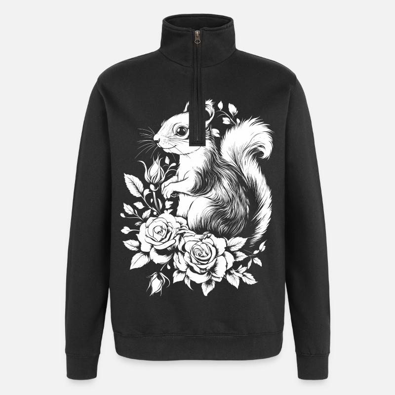Eichhörnchen Ästhetik Rose Blumen Hörnchen - Quarter-Zip-Sweatshirt - Schwarz