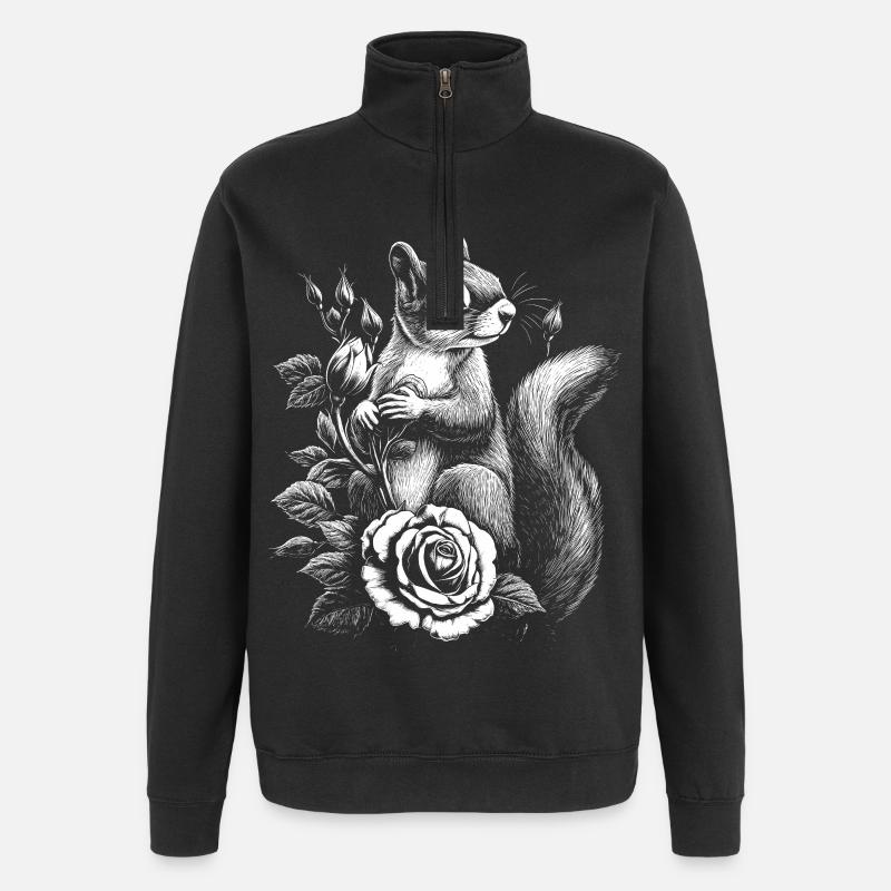Croissant Esthétique Florale Rose Écureuil - Sweat à zip 1/4 - noir