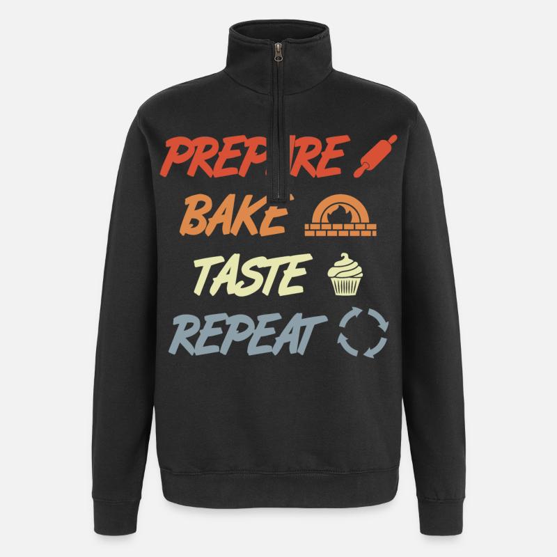 Prepare Bake Taste Repeat - Quarter-Zip Sweatshirt - black