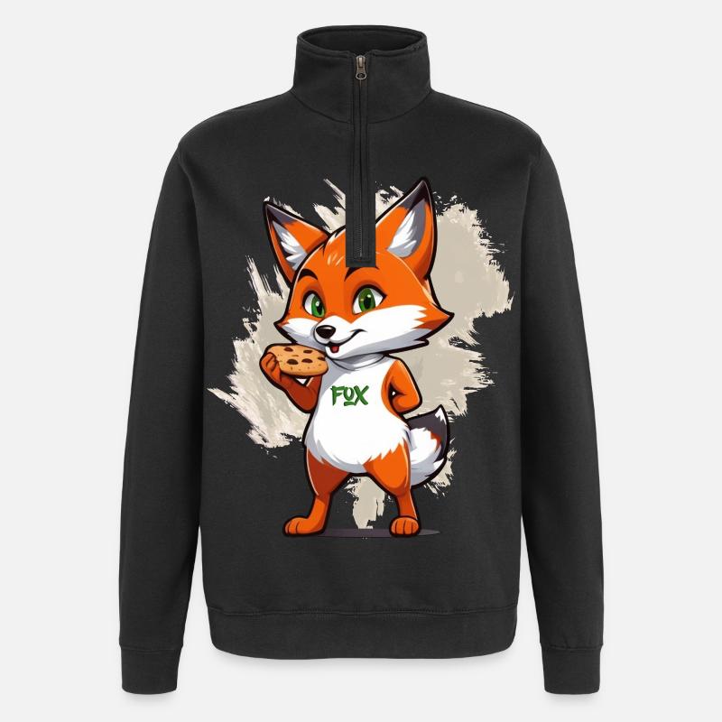 Fuchs mit Keksen - Quarter-Zip-Sweatshirt - Schwarz