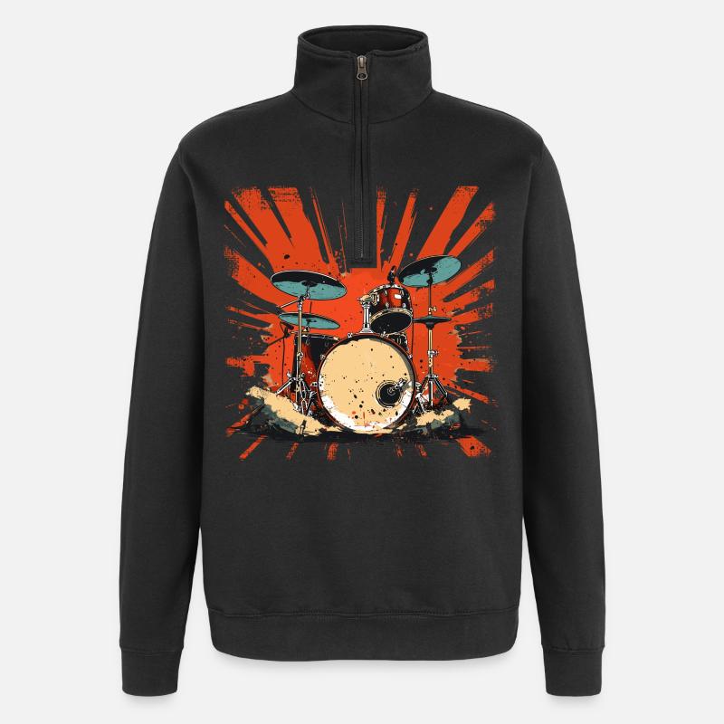 Retro Drums Graphic - Quarter-Zip Sweatshirt - black
