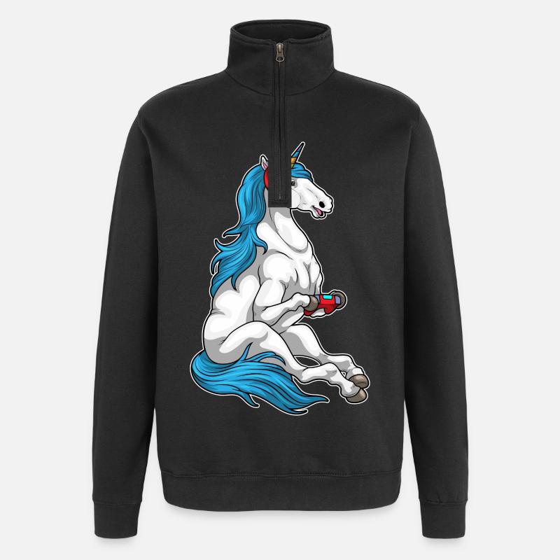 Einhorn Gamer Controller - Quarter-Zip-Sweatshirt - Schwarz