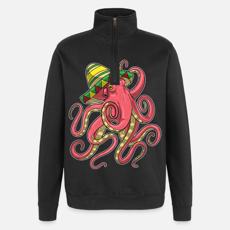 Chapeau mexicain pieuvre - Sweat à zip 1/4 - noir
