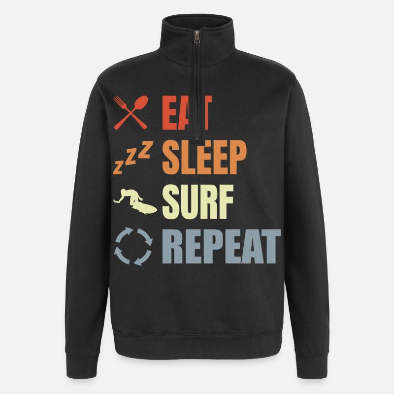 Manger Dormir Surfer Répéter - Sweat à zip 1/4 - noir