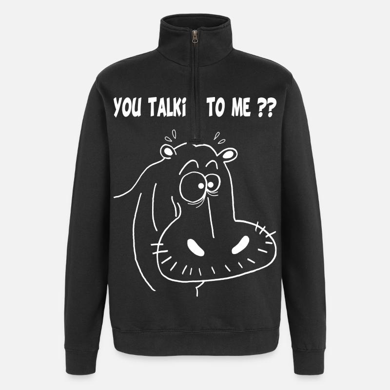 Hippopotame blanc - Sweat à zip 1/4 - noir