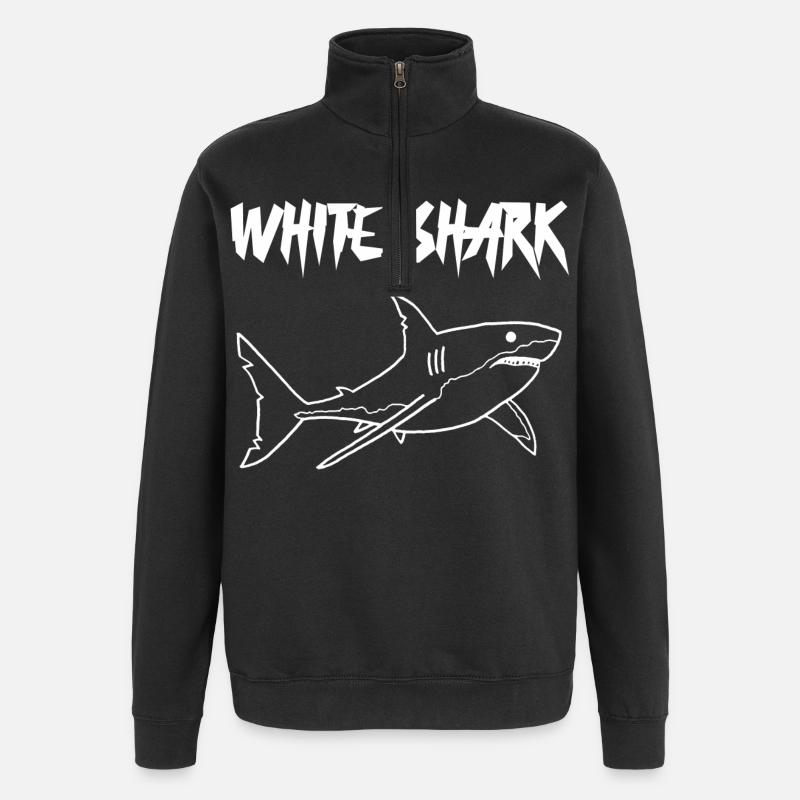 Requin blanc - Sweat à zip 1/4 - noir