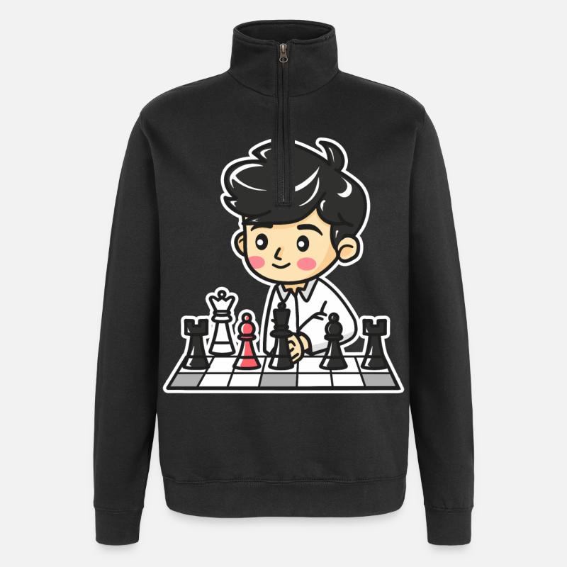 Schach Junge Cartoon - Quarter-Zip-Sweatshirt - Schwarz
