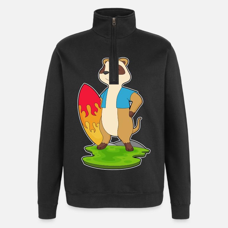 Erdmännchen Surfer Surfbrett - Quarter-Zip-Sweatshirt - Schwarz