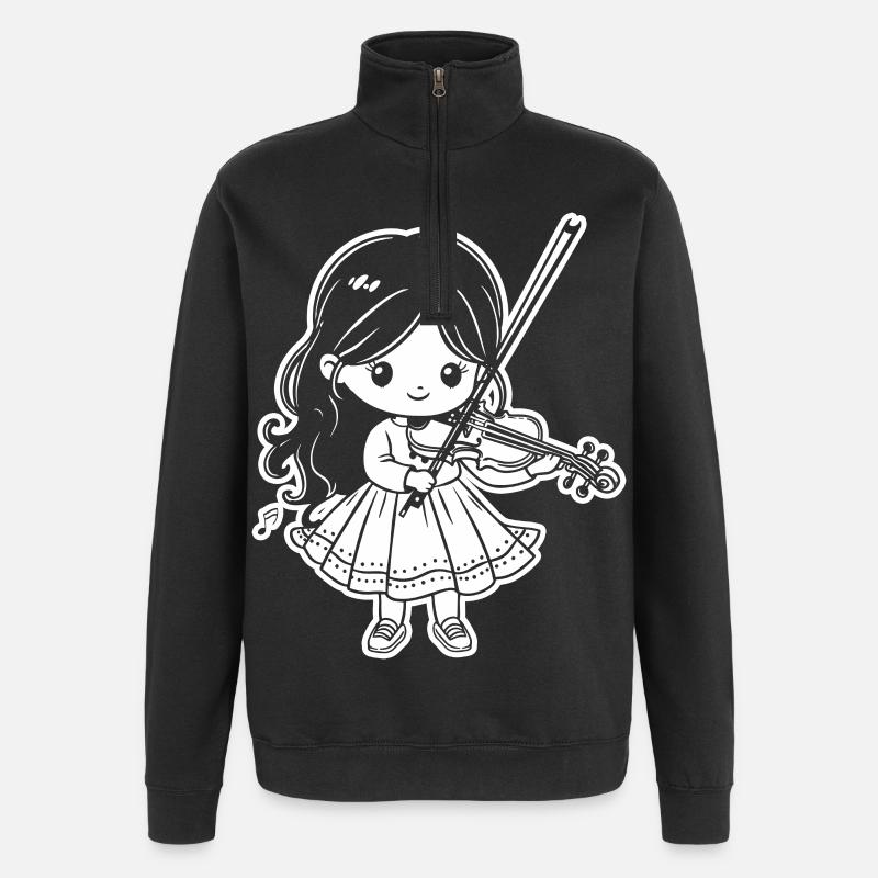 Violinen Mädchen - Quarter-Zip-Sweatshirt - Schwarz