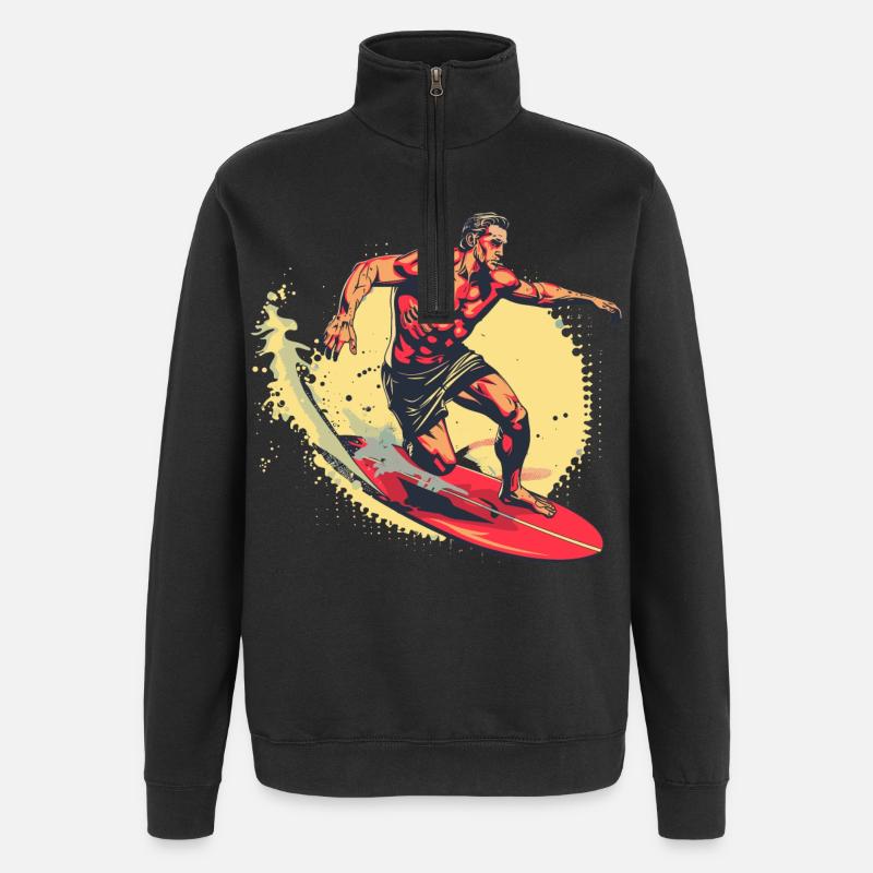 Surfer Graphics - Quarter-Zip Sweatshirt - black