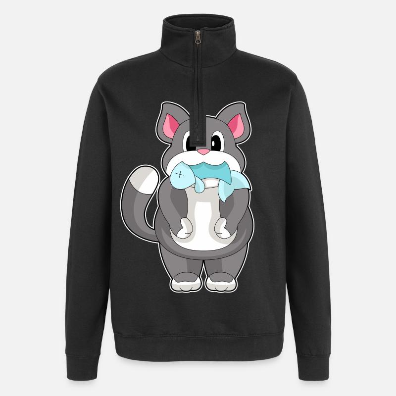 Poisson-chat - Sweat à zip 1/4 - noir
