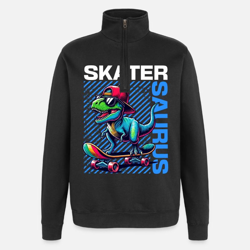 Skater Saurus Cool T-Rex Dinosaurier Skateboarder - Quarter-Zip-Sweatshirt - Schwarz