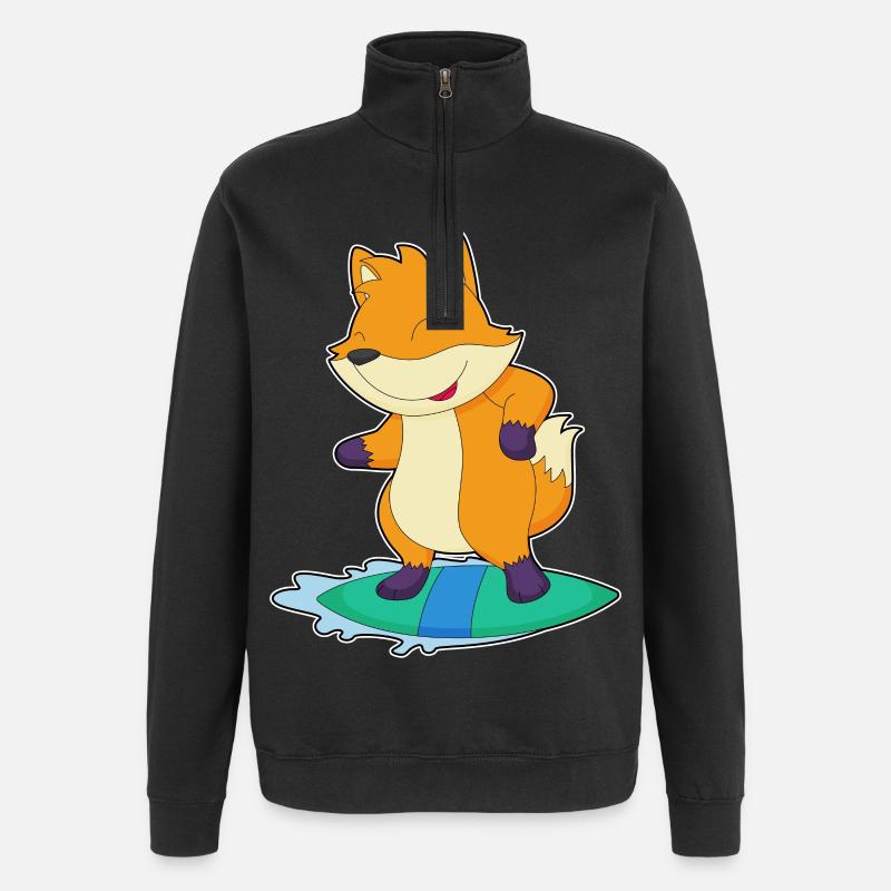 Fuchs Surfen Surfbrett Sommer - Quarter-Zip-Sweatshirt - Schwarz
