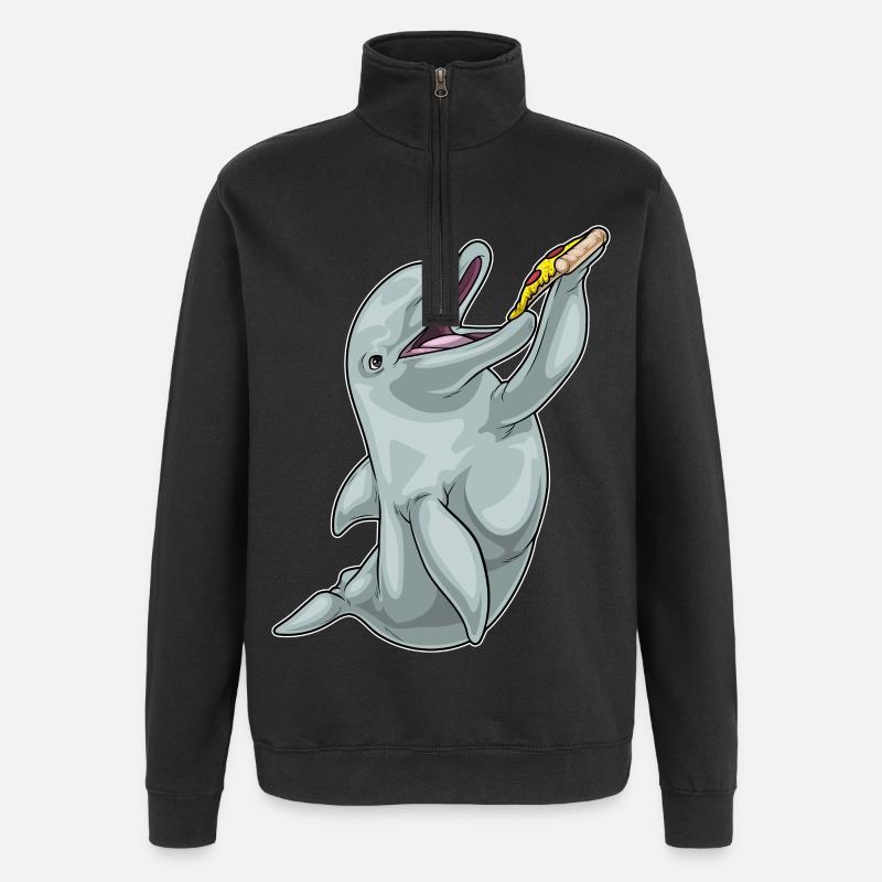 Delfin Pizza - Quarter-Zip-Sweatshirt - Schwarz