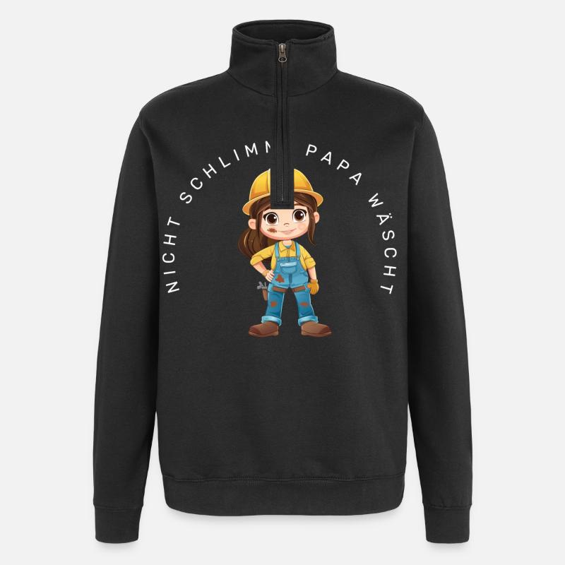 Nicht schlimm, Papa wäscht (Bauarbeiterin) - Quarter-Zip-Sweatshirt - Schwarz