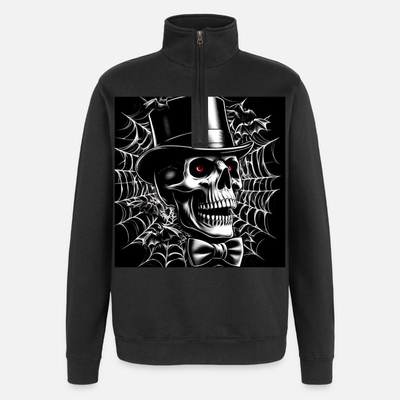 Crâne élégant d’Halloween - Sweat à zip 1/4 - noir