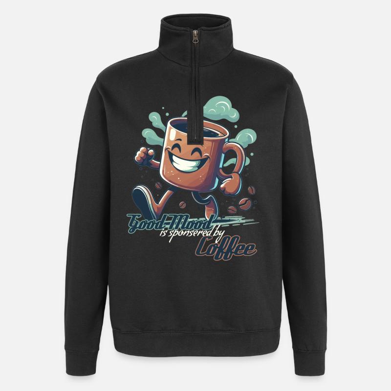 Gute Laune Kaffee Tasse Geschenk - Quarter-Zip-Sweatshirt - Schwarz
