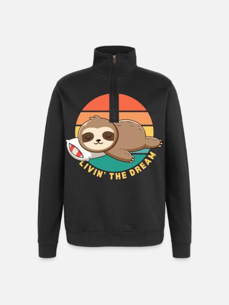 Funny Happy Lazy Sleeping Sloth Livin' the Dream - Quarter-Zip Sweatshirt - black