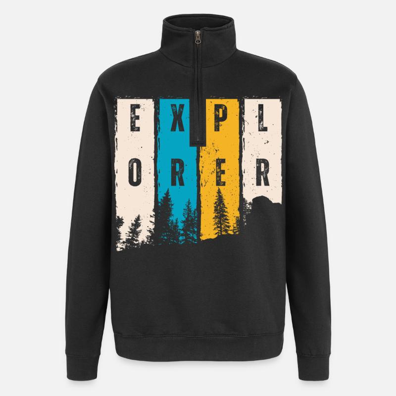 Entdecker Wald Bäume Silhouette - Quarter-Zip-Sweatshirt - Schwarz