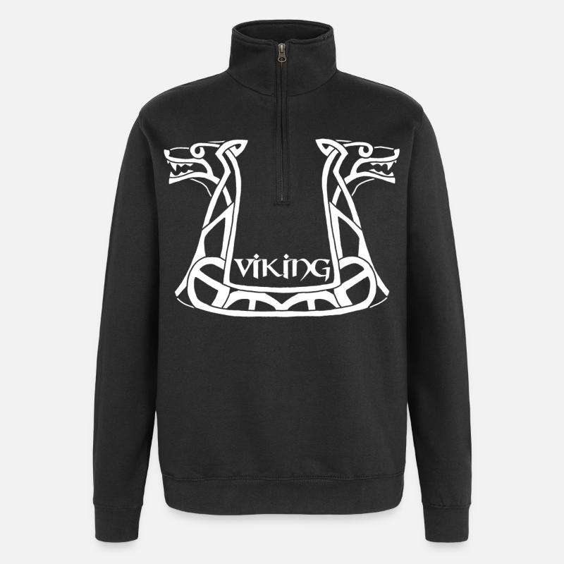 Weißer Wikinger-Drache - Quarter-Zip-Sweatshirt - Schwarz