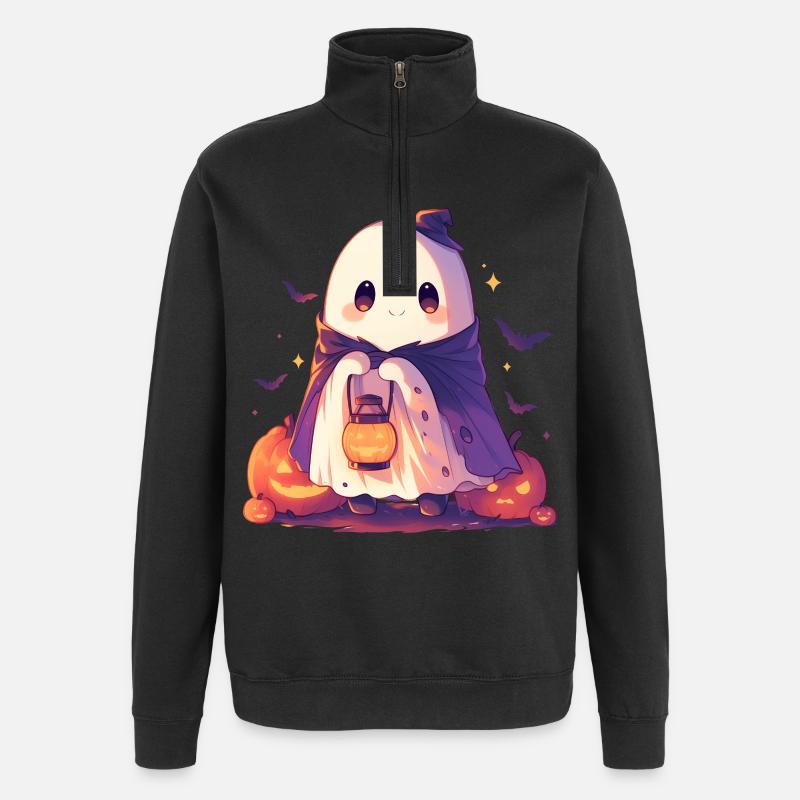Halloween Ghost Ghost Citrouille Cadeau - Sweat à zip 1/4 - noir