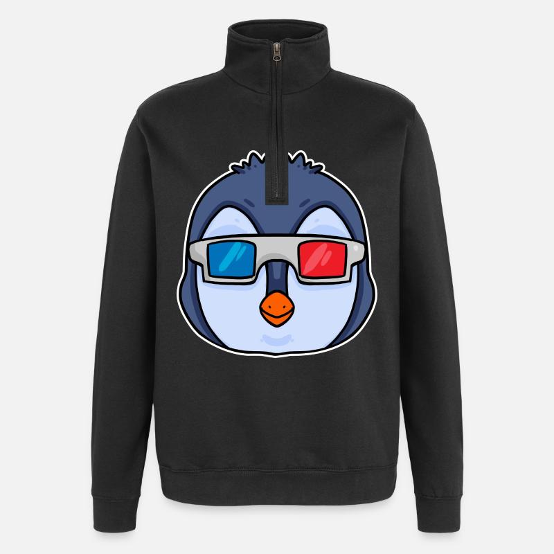 Pinguin 3D Brille Kino - Quarter-Zip-Sweatshirt - Schwarz