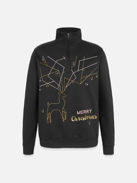 Filigrane de cerf, Joyeux Noël - Sweat à zip 1/4 - noir