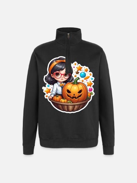 Filles Halloween Citrouille Panier - Sweat à zip 1/4 - noir