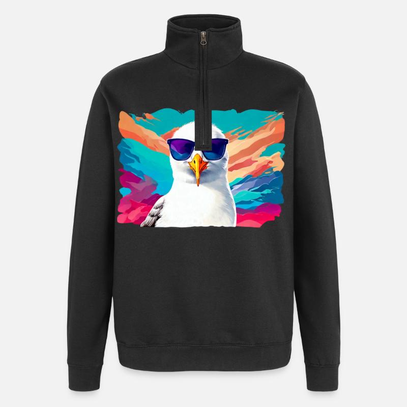 Lustige Möwe mit Sonnenbrille - Quarter-Zip-Sweatshirt - Schwarz