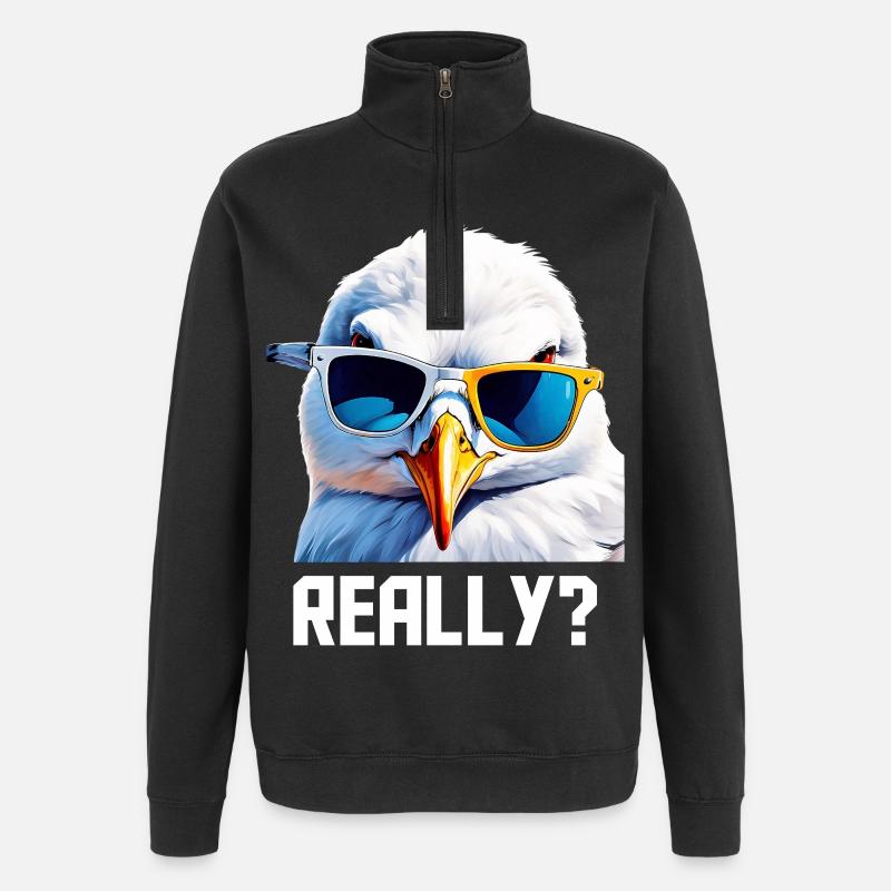 Really - Möwe mit Sonnebrille - Quarter-Zip-Sweatshirt - Schwarz