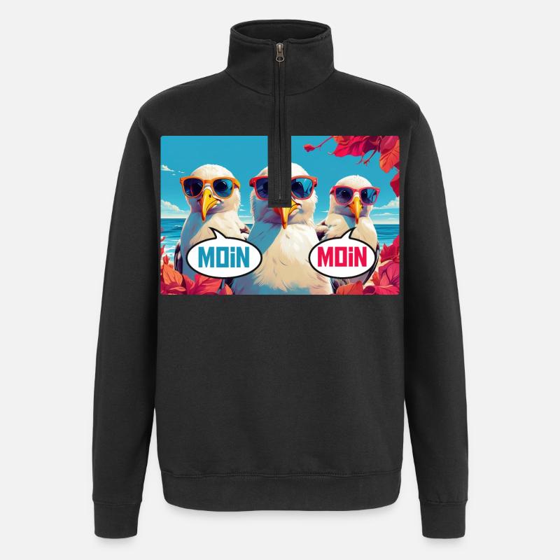Moin Moin Möwen - Quarter-Zip-Sweatshirt - Schwarz