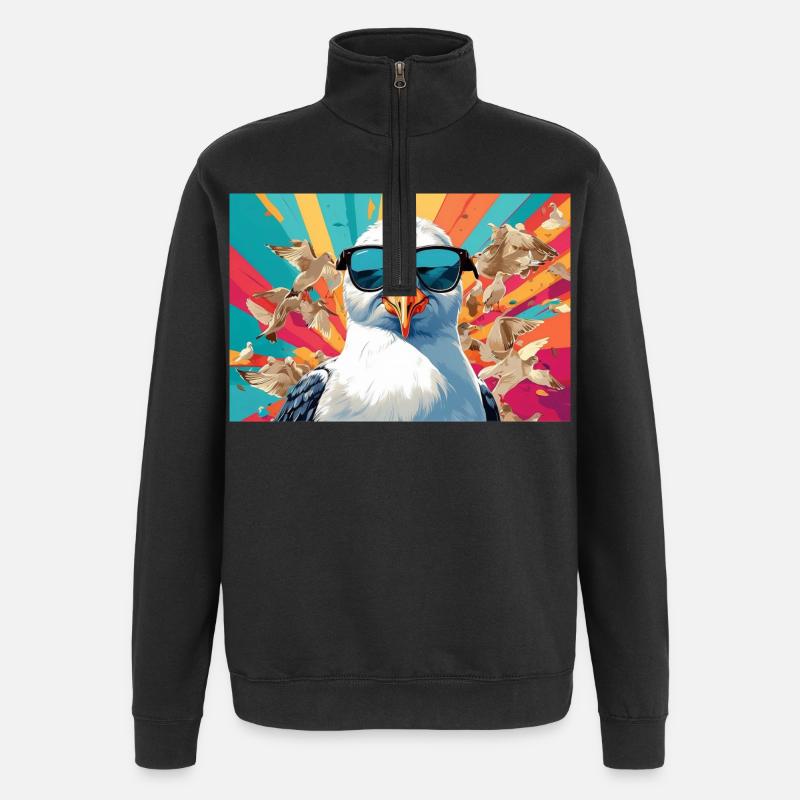 Coole Möwe im Getümmel - Quarter-Zip-Sweatshirt - Schwarz