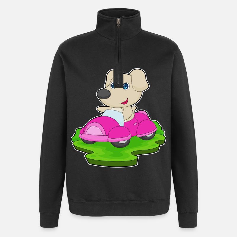 Hund Auto - Quarter-Zip-Sweatshirt - Schwarz