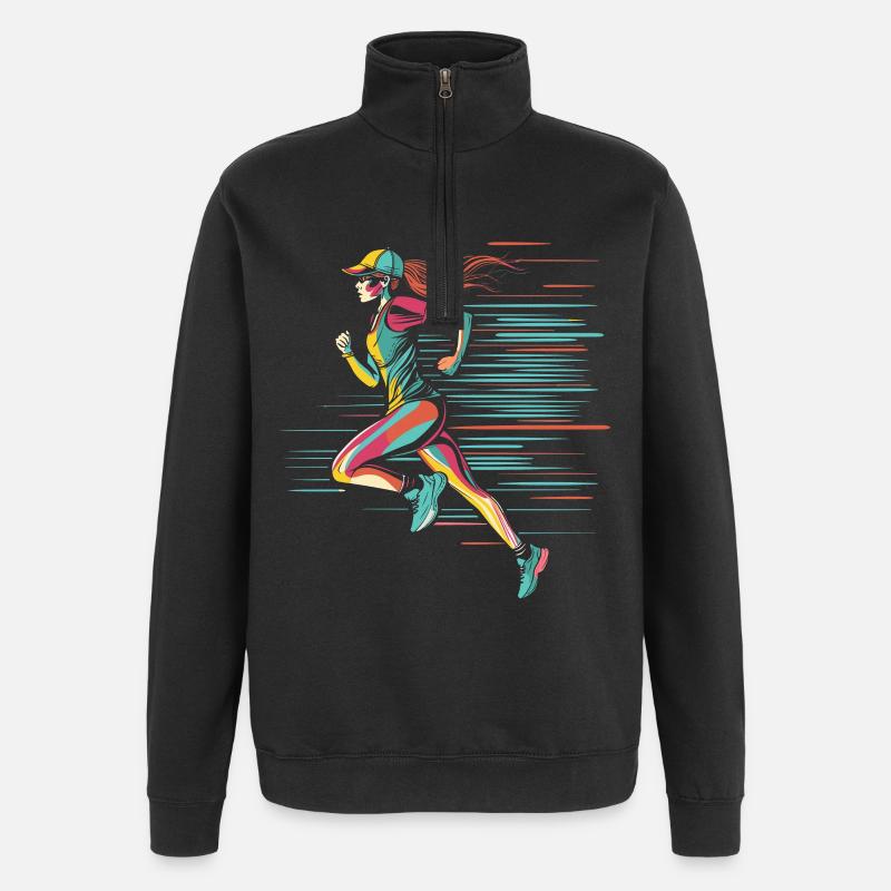 Läuferin Comic Look - Quarter-Zip-Sweatshirt - Schwarz