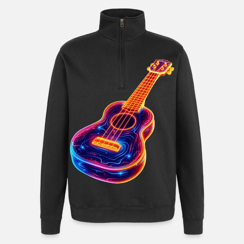 Ukulélé Synthwave - Sweat à zip 1/4 - noir