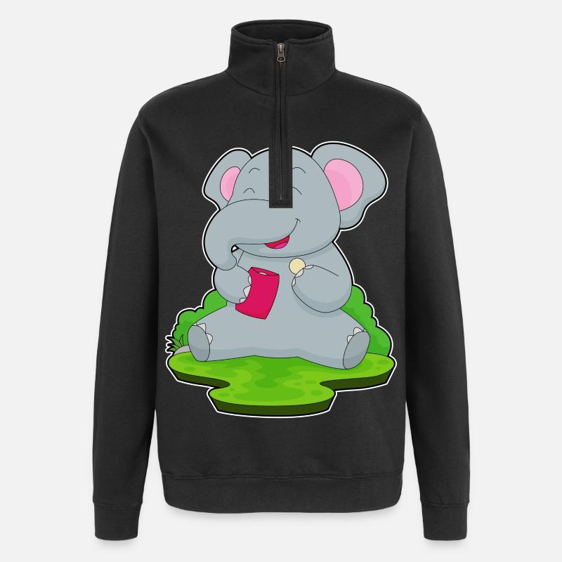 Elefant Kartoffelchips - Quarter-Zip-Sweatshirt - Schwarz