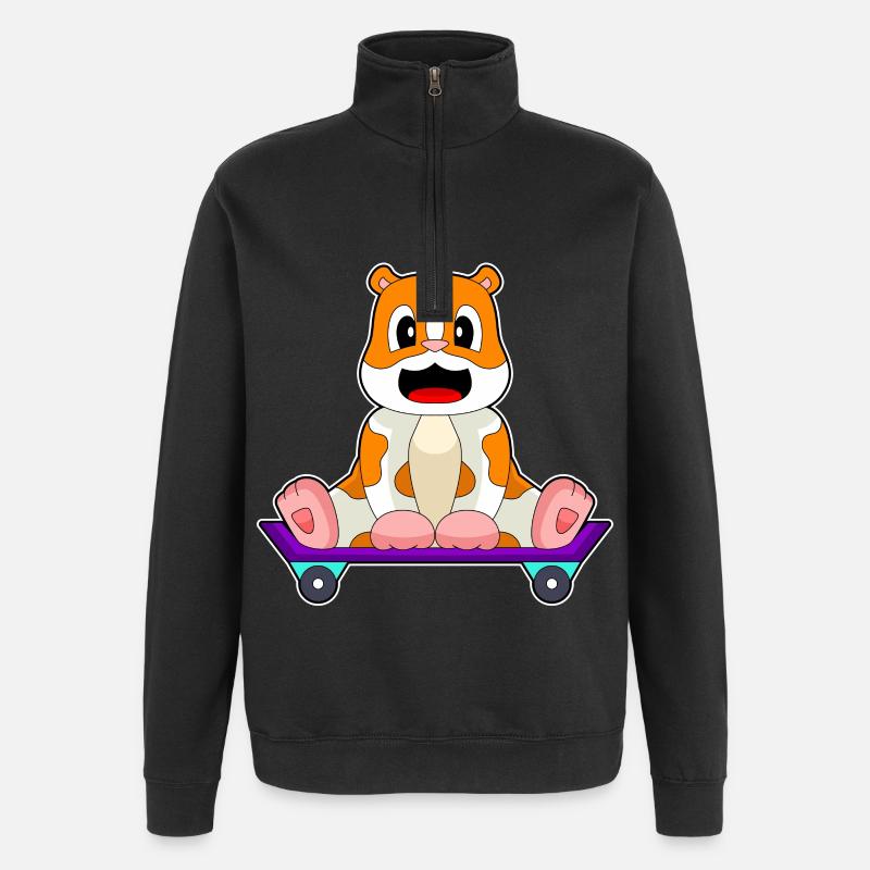 Hamster Skater Skateboard - Quarter-Zip Sweatshirt - black