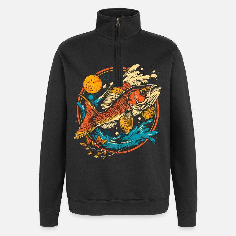 Illustration de poisson - Sweat à zip 1/4 - noir