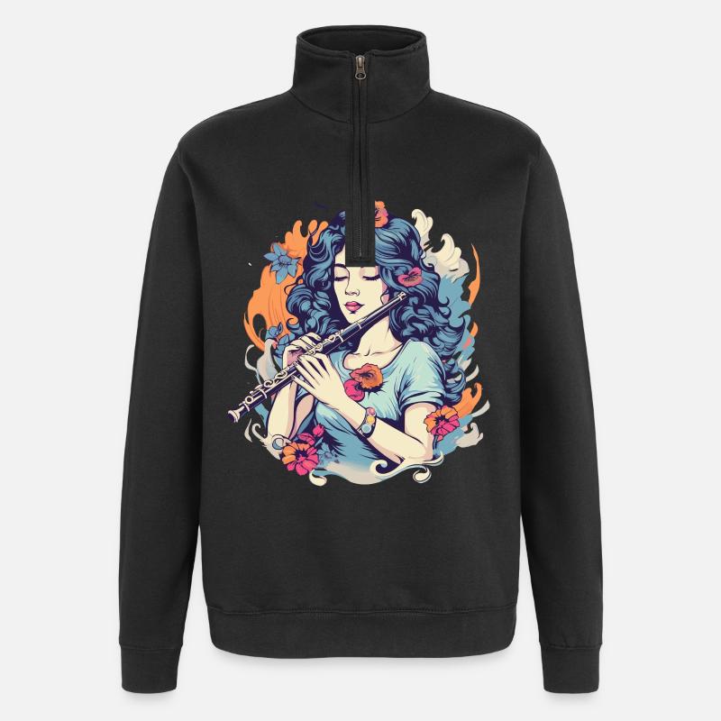 Flöte Mädchen Grafik - Quarter-Zip-Sweatshirt - Schwarz